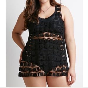 NWT Forever 21 Plus 1X Black Crochet Top Cover-Up